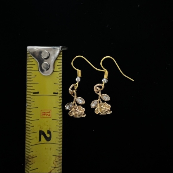 Nickel-Free Handmade Mini Rose Drop Earrings – Gold with Crystal Leaves NEW - Picture 7 of 7